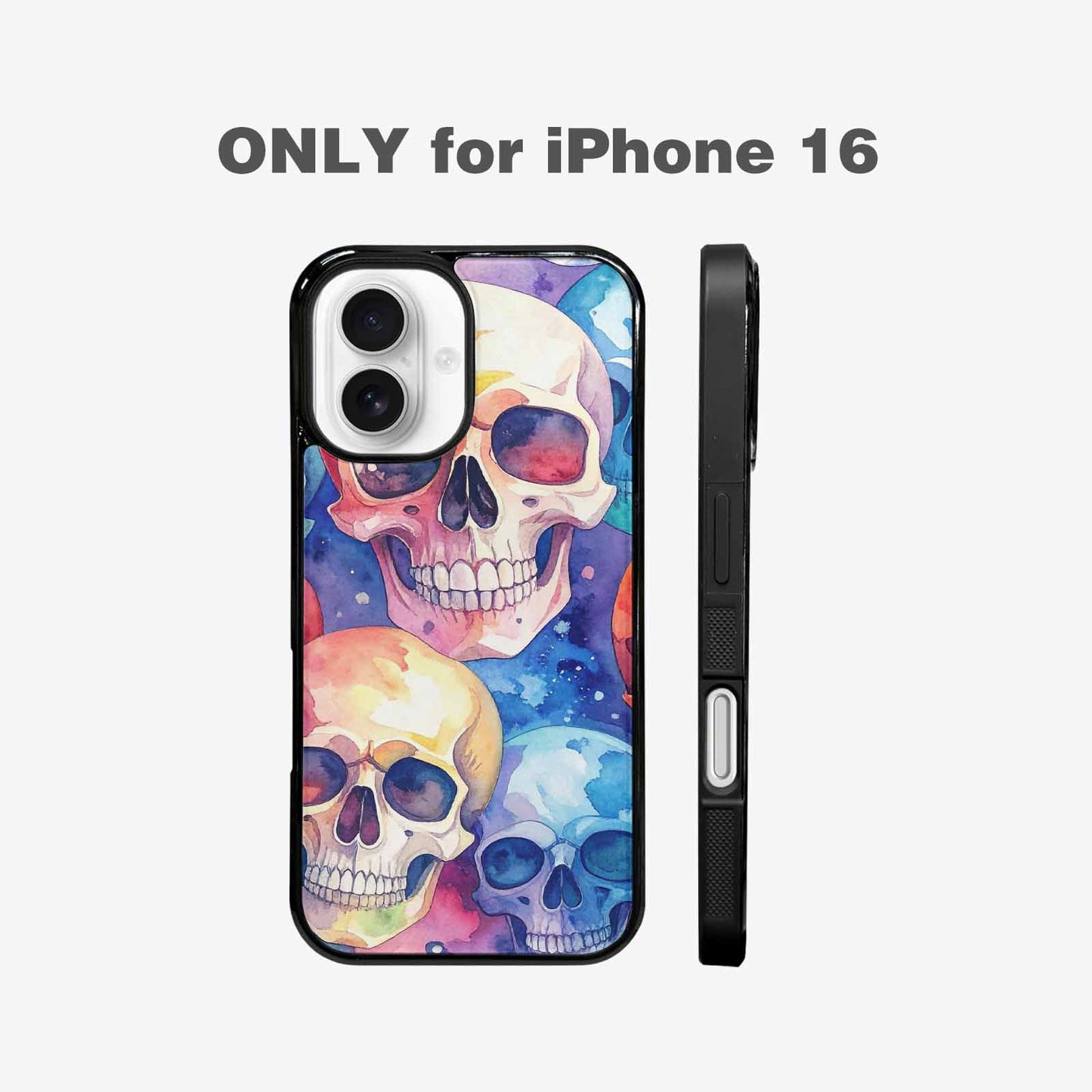 iPhone 16 Case — Kulls Watercolor Skulls Small Skull Pattern, Custom Phone Case