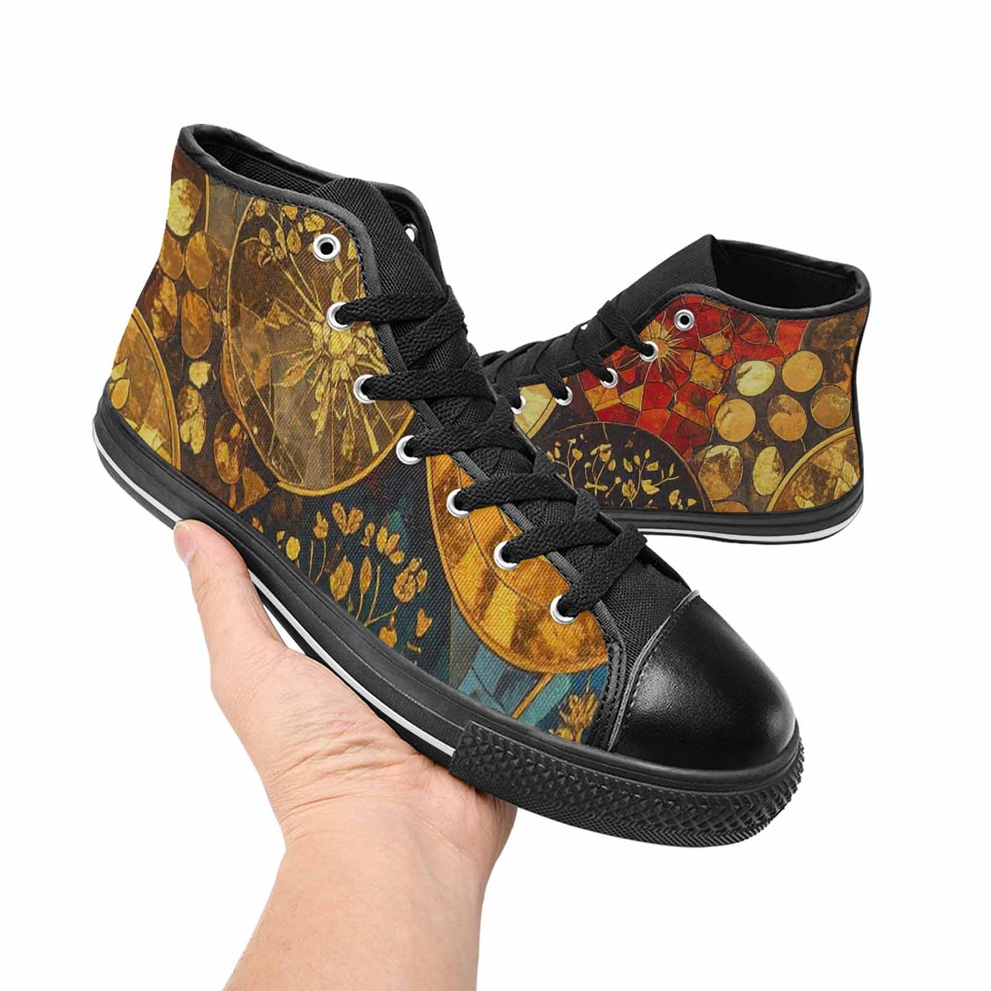 WOMEN'S Klimt-Style Gold Leaf High Top Canvas Y2K Sneakers