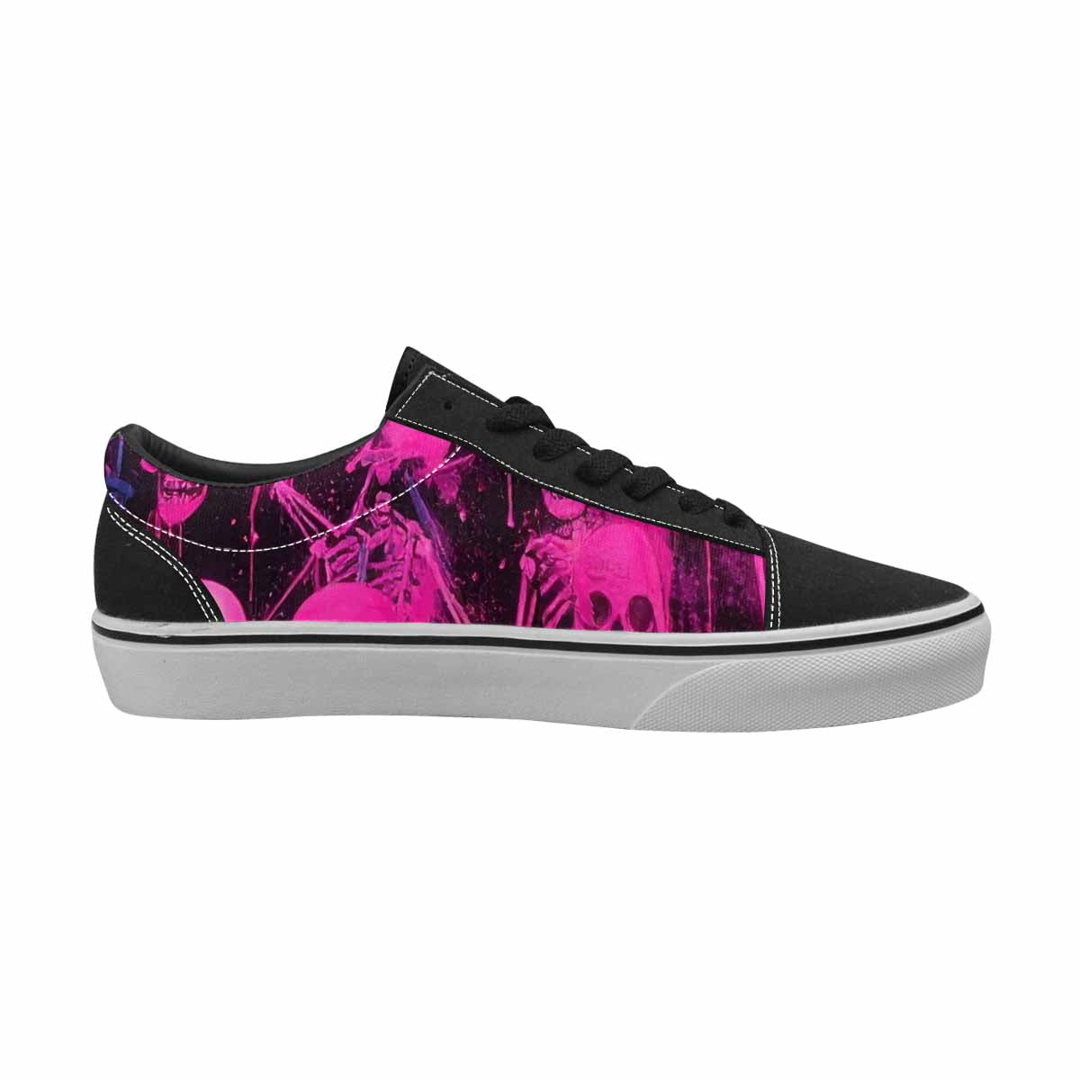 WOMEN'S Skeletons  Neon Pink Lace-Up Canvas Surreal Shoes