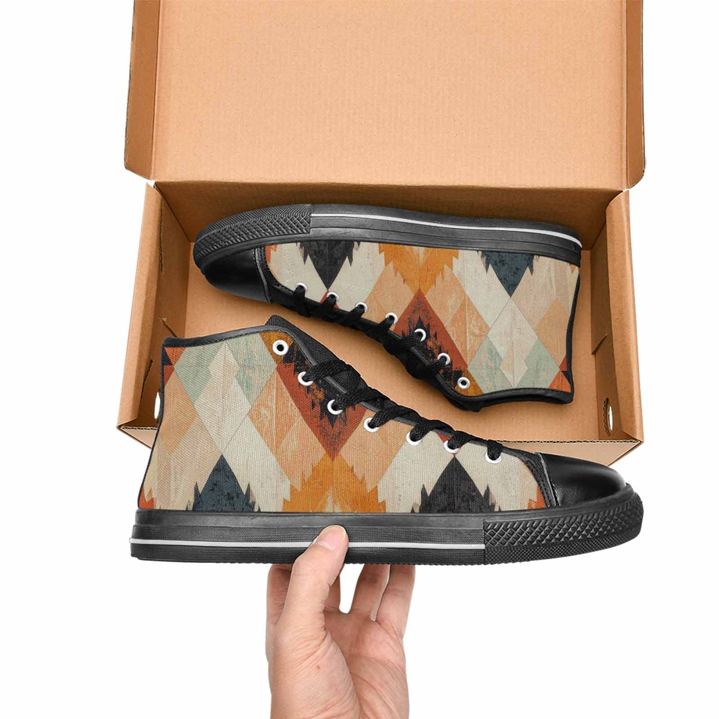 MEN'S Southwestern Geometric Diamond High Top Canvas Dark Academia Sneakers