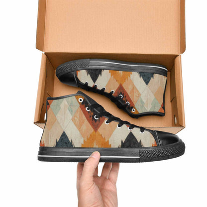 MEN'S Southwestern Geometric Diamond High Top Canvas Dark Academia Sneakers