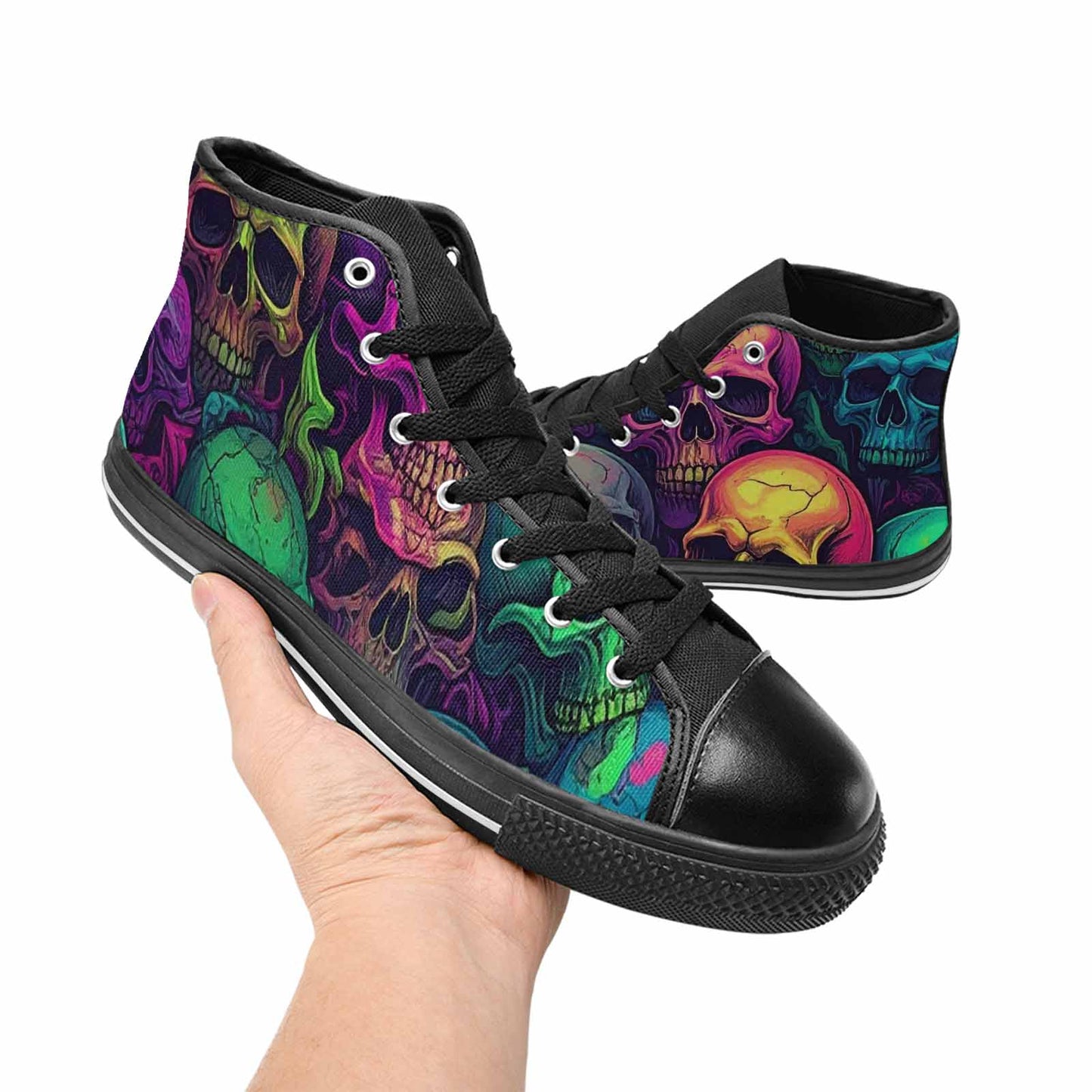 WOMEN'S Skulls - Neon High Top Canvas Wallpaper Art Shoes