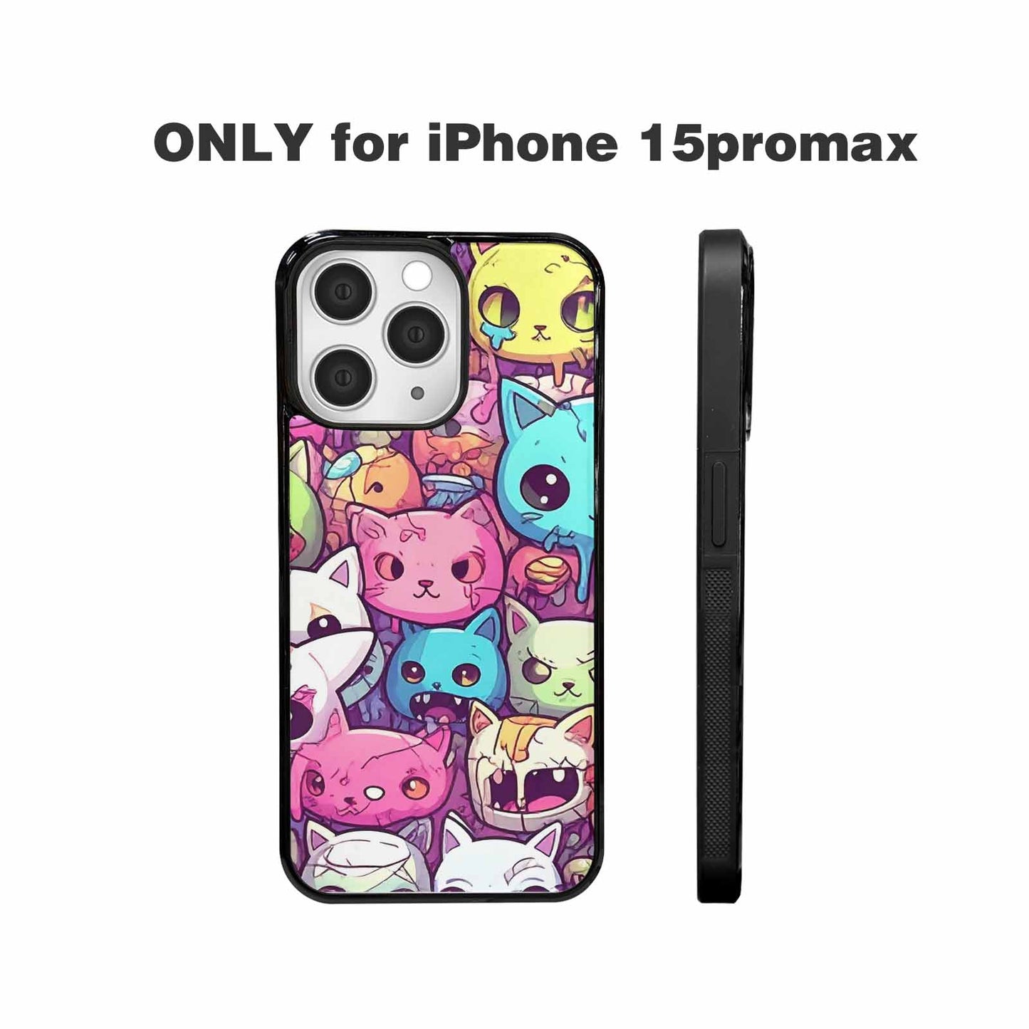 iPhone 15 Pro Max Case — Pastel Gore Cat Character Pattern Hundreds, Customized Protective Case