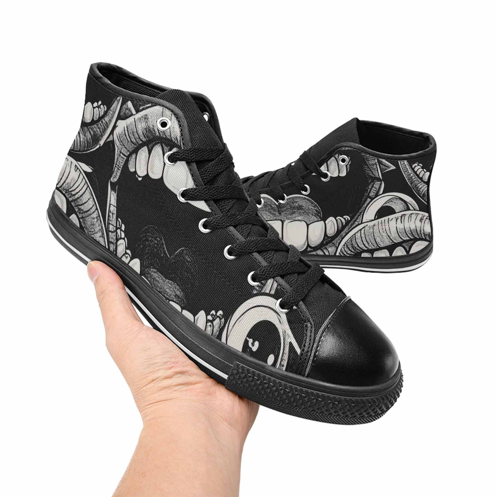 MEN'S Googly Cartoon Mouths High Top Canvas Vibrant Chaos Custom Sneakers