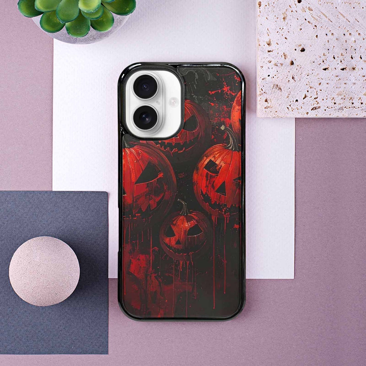 iPhone 16 Case — Bloody Pumpkin Face, Custom Phone Case