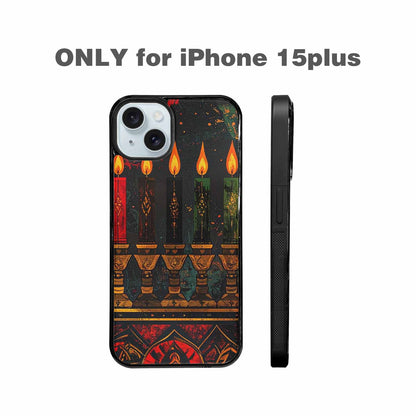 iPhone 15 Plus Case — Kwanzaa Kinara Pattern Seamless Repeat African, Custom Print Case Cover