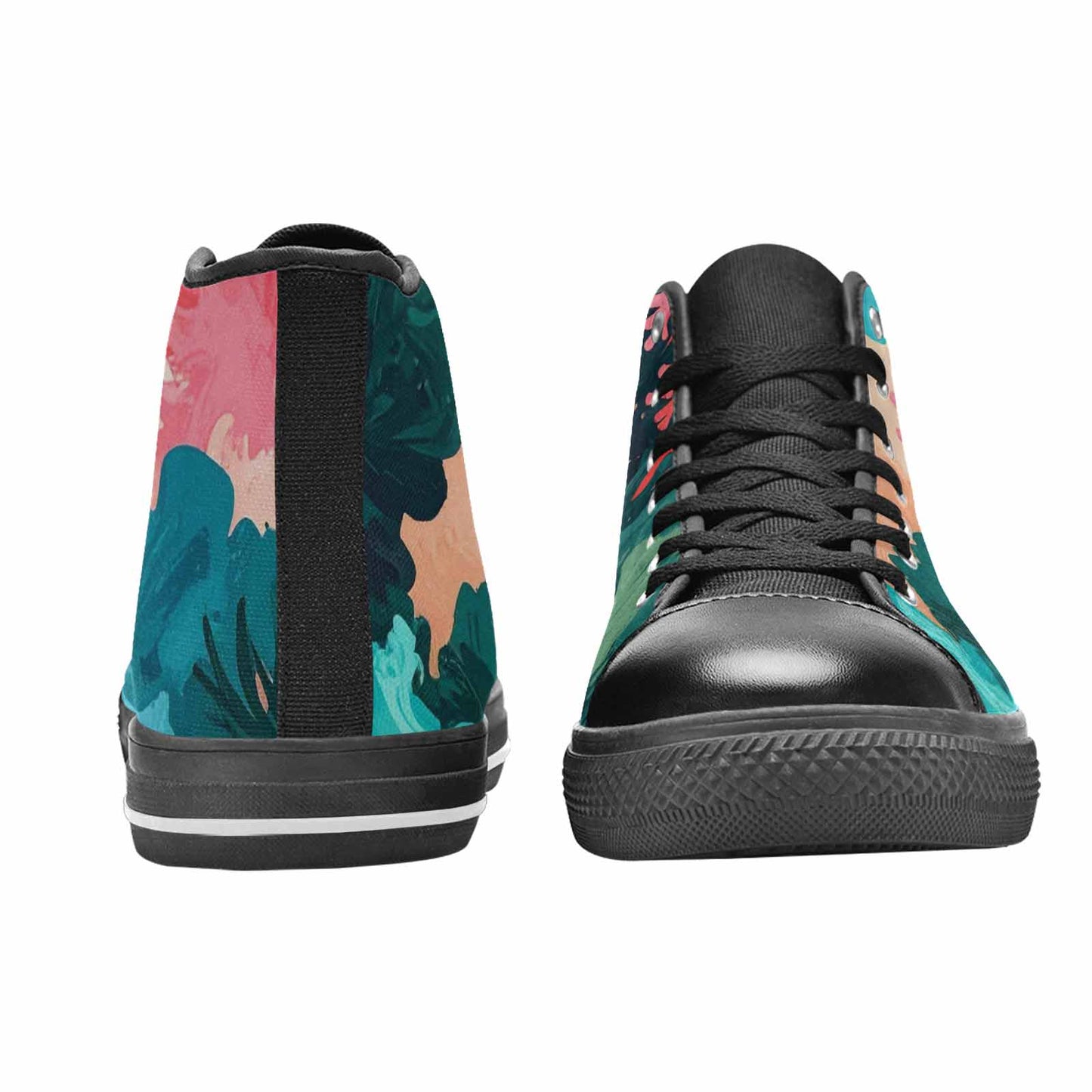 WOMEN'S Camo Coral Turquoise High Top Canvas Grunge Sneakers