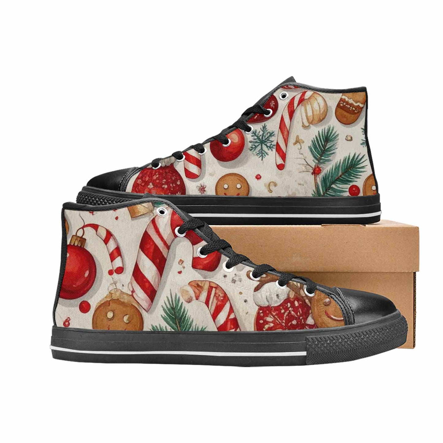 MEN'S Christmas Holly Snowflake High Top Canvas Vibrant Chaos Sneakers