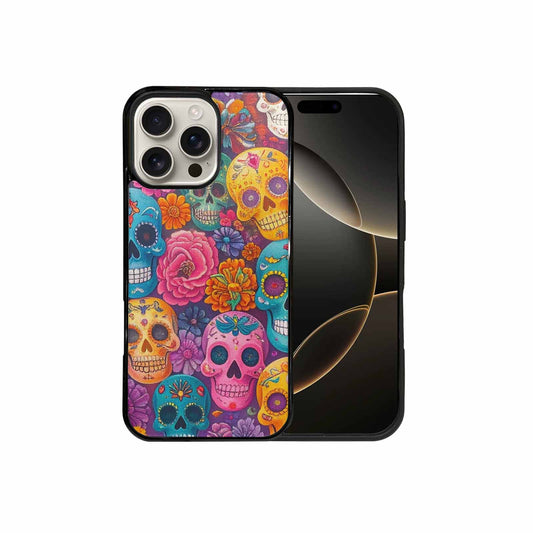 iPhone 16 Pro Max Case — Ornate Candy Color Skull Pattern Hundreds, Custom Phone Case
