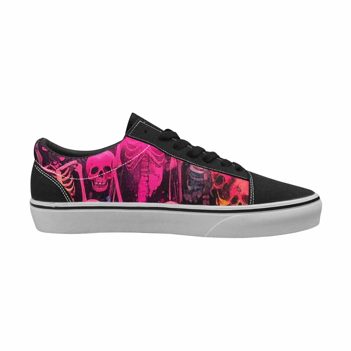 WOMEN'S Skeletons  Neon Pink Lace-Up Canvas Surreal Custom Shoes