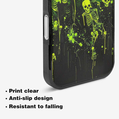 iPhone 16 Plus Case — Skeletons Neon Green Glow Skeletons Pattern, Custom Phone Case