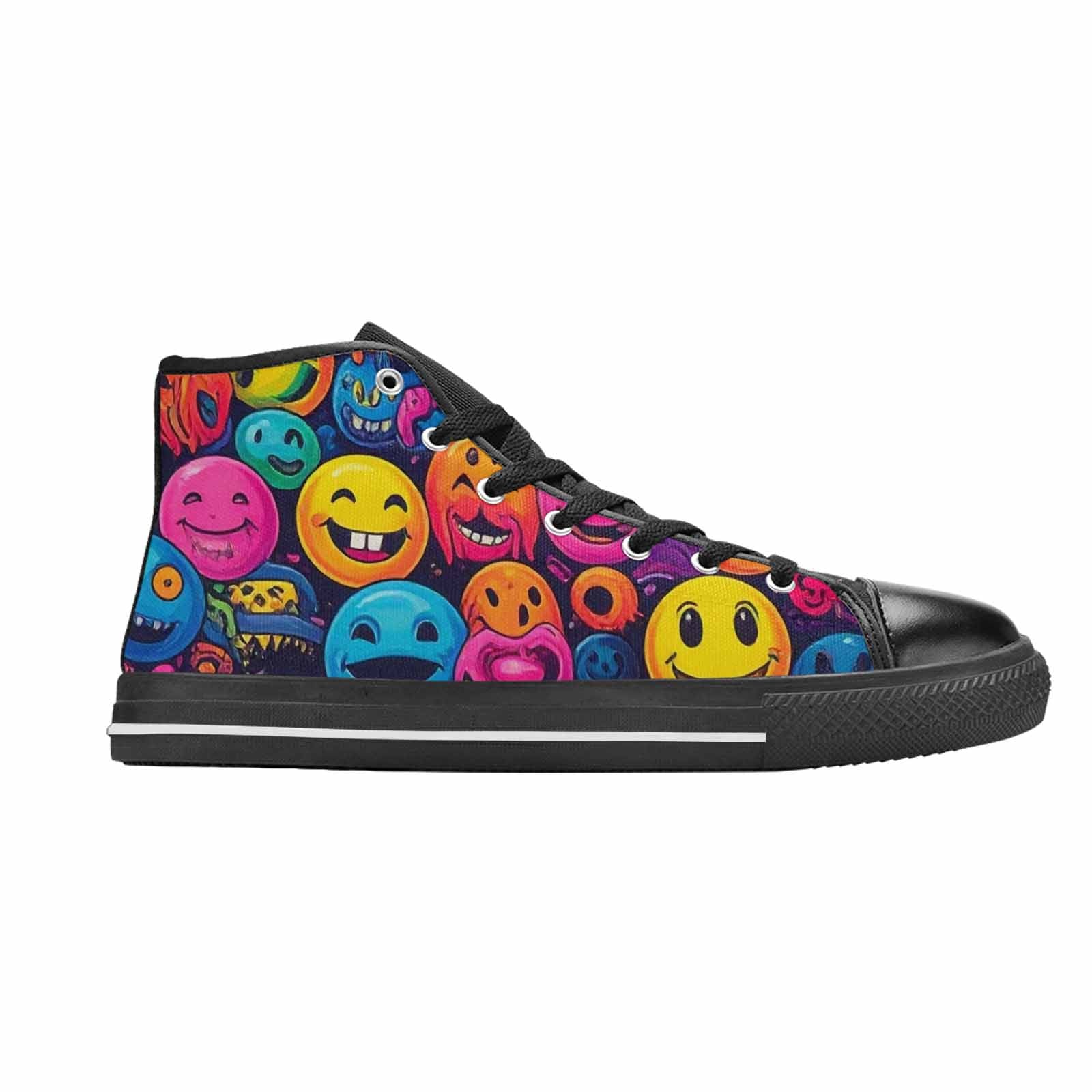 MEN'S Yellow Smiley Face High Top Canvas Grunge Sneakers