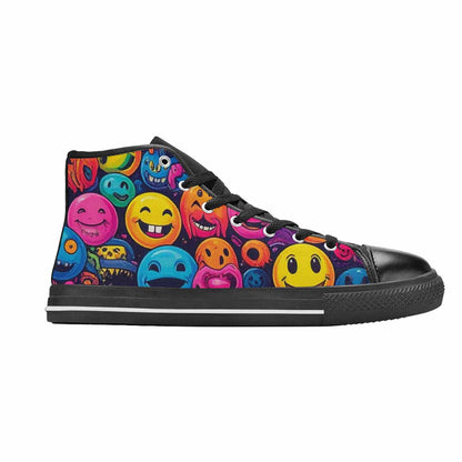 MEN'S Yellow Smiley Face High Top Canvas Grunge Sneakers