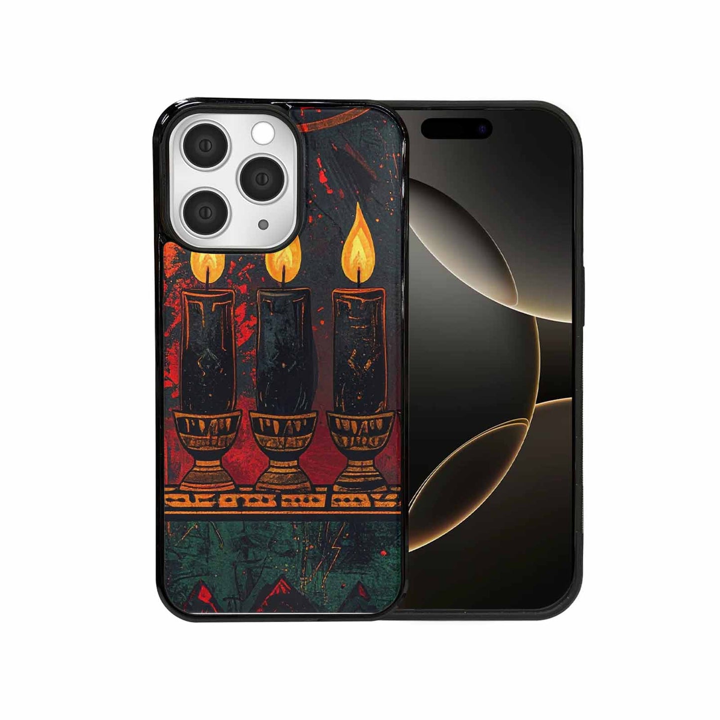 iPhone 15 Pro Max Case — Kwanzaa Kinara Pattern Seamless Repeat African, Custom Phone Case