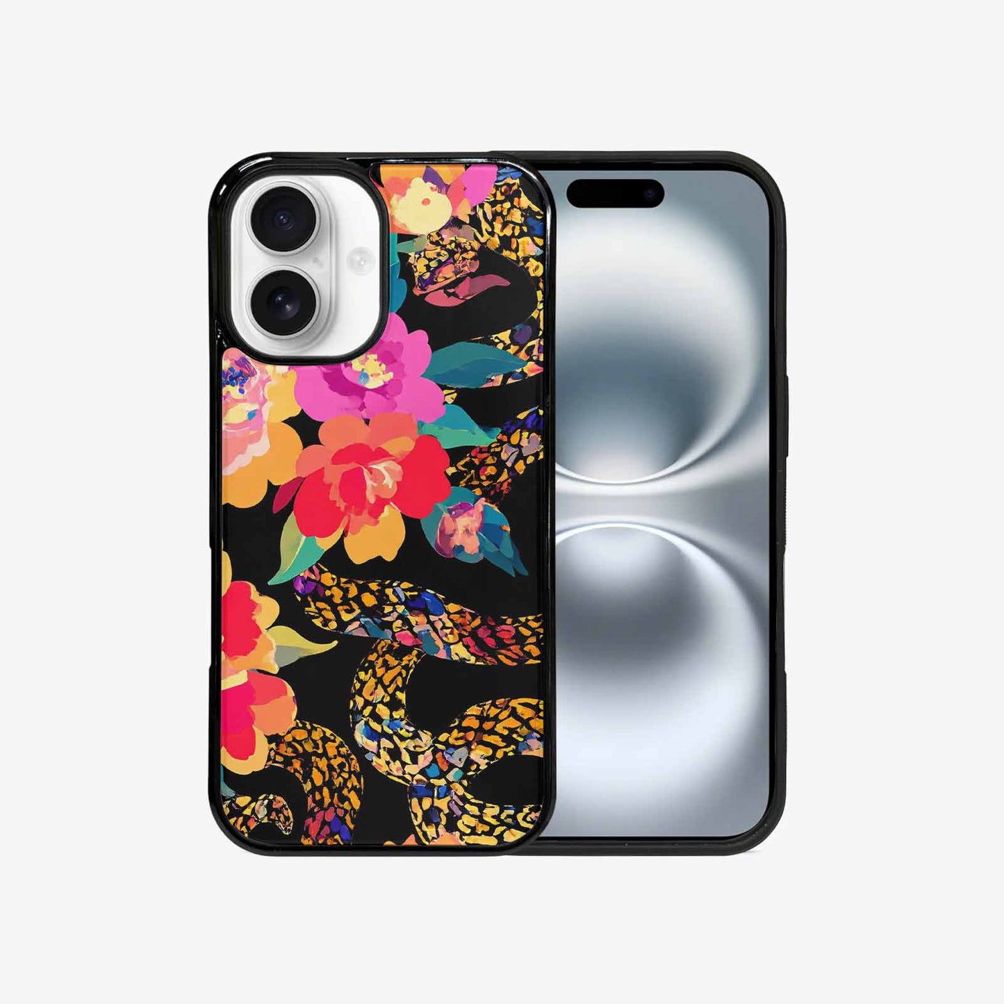iPhone 16 Case — Floral Snake Print, Custom Printed Phone Case