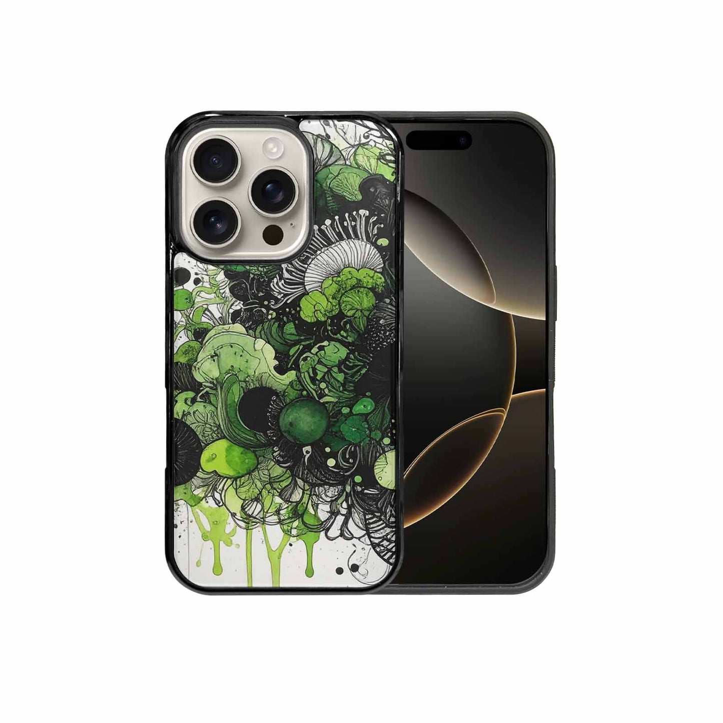 iPhone 16 Pro Case — Sea Creature Burst Black Green Ink, Customized Protective Case