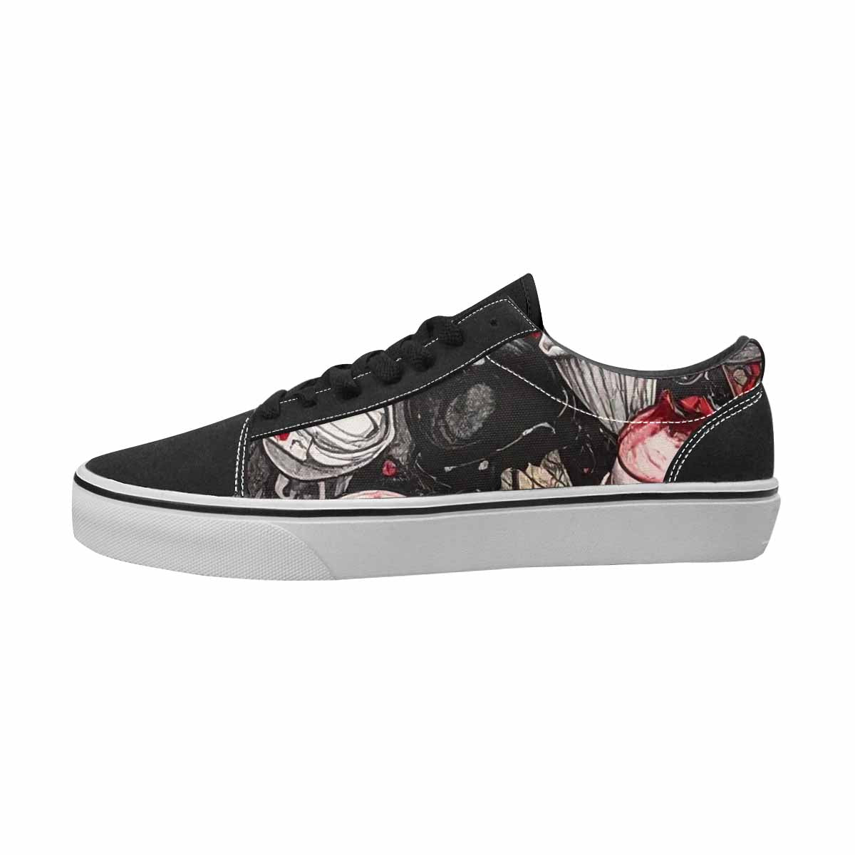 MEN'S Ice Cream Black & Red Ink Canvas Original Design Surreal Custom Printed Shoes