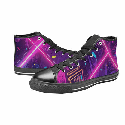 WOMEN'S Neon Grid Confetti High Top Canvas Grunge Sneakers
