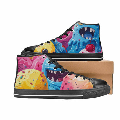 MEN'S Melting Icecream Monster Cherry High Top Canvas Vibrant Chaos Shoes