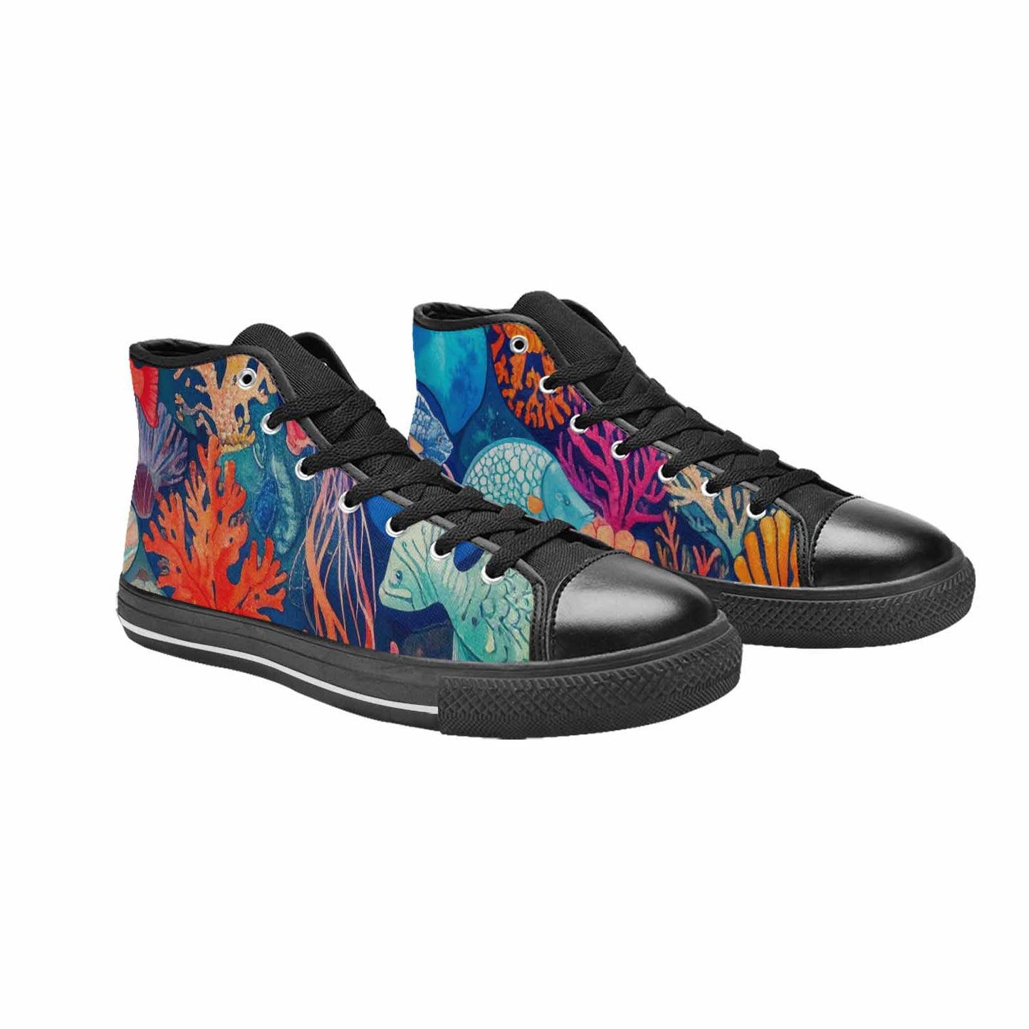 WOMEN'S Fish Scale Coral High Top Canvas Vivid Custom Shoes