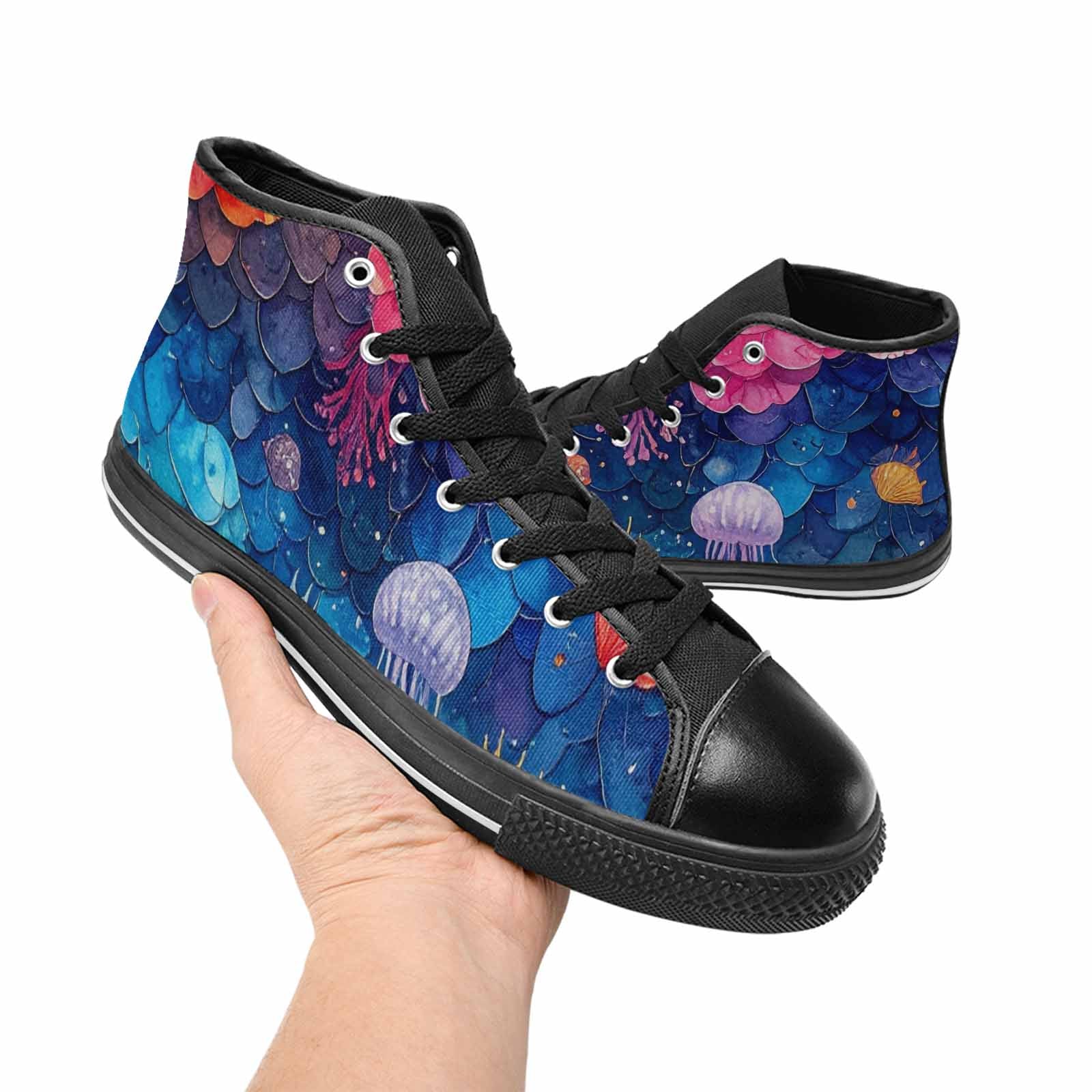 WOMEN'S Fish Scale Coral High Top Canvas Neon Fantasy Sneakers