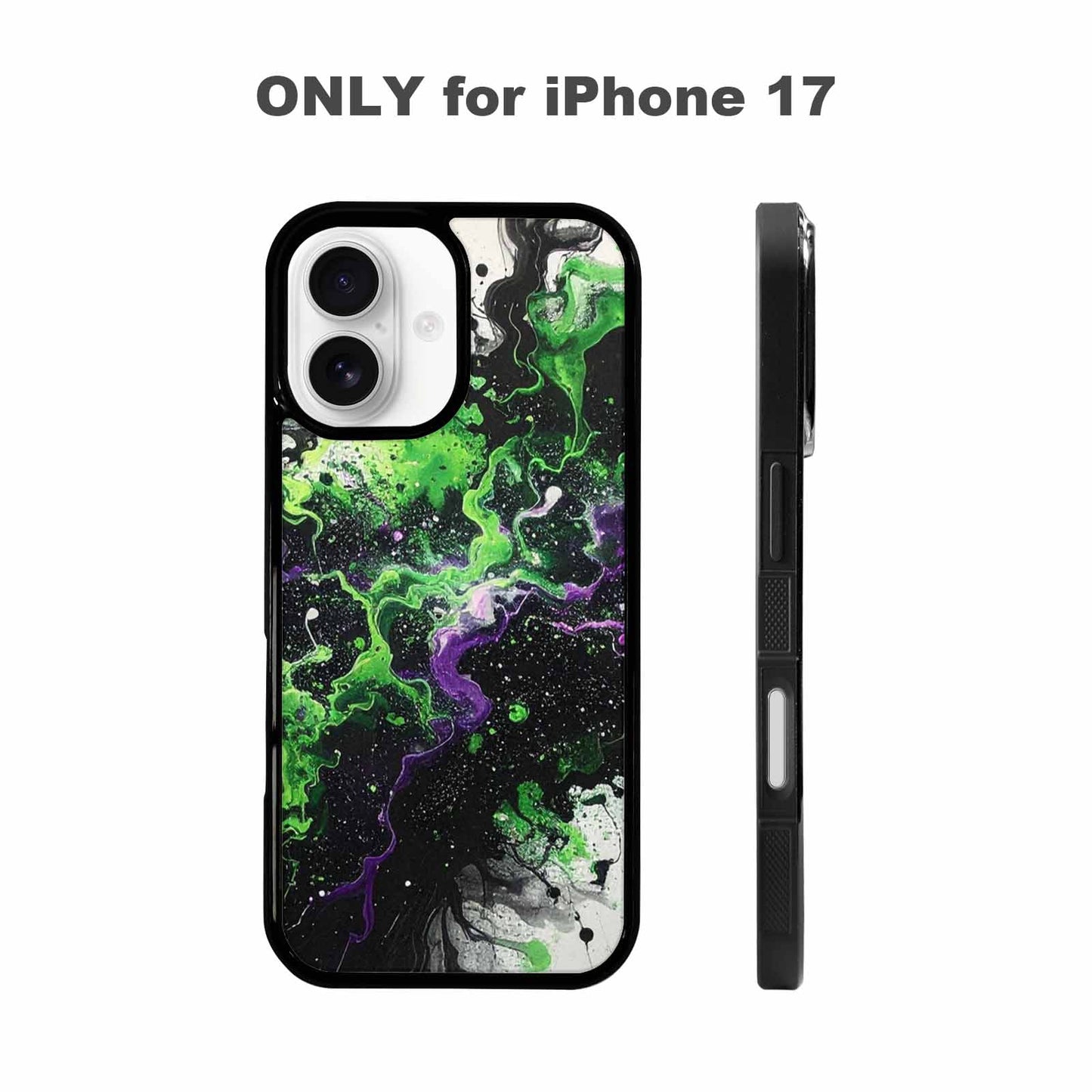 iPhone 17 Case — Black &amp; Green Ink Galaxy Space, Unique Phone Case Design