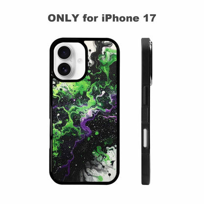 iPhone 17 Case — Black &amp; Green Ink Galaxy Space, Unique Phone Case Design
