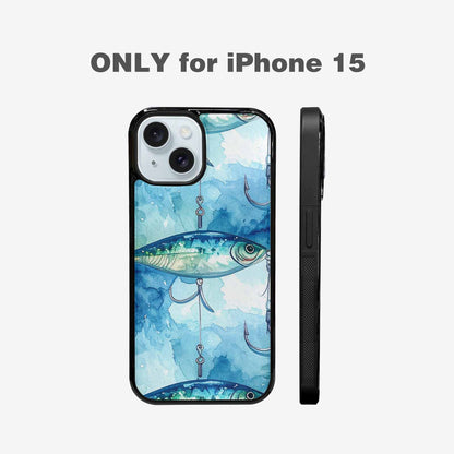 iPhone 15 Case — Fishing Lure And Hook Pattern Seamless, Custom Print Case Cover