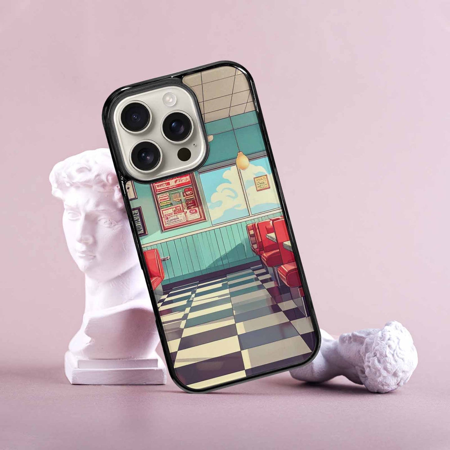 iPhone 16 Pro Case — 1950s Diner Cartoon Art Pattern, Custom Printed Phone Case