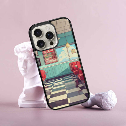 iPhone 16 Pro Case — 1950s Diner Cartoon Art Pattern, Custom Printed Phone Case