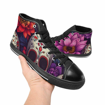 MEN'S Lotus Skulls High Top Canvas Neon Fantasy Shoes