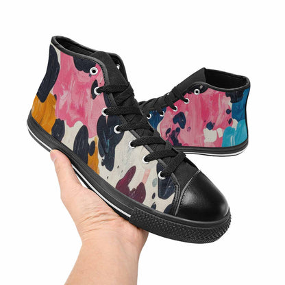 WOMEN'S Cow Animal Print High Top Canvas Wallpaper Art Custom Shoes