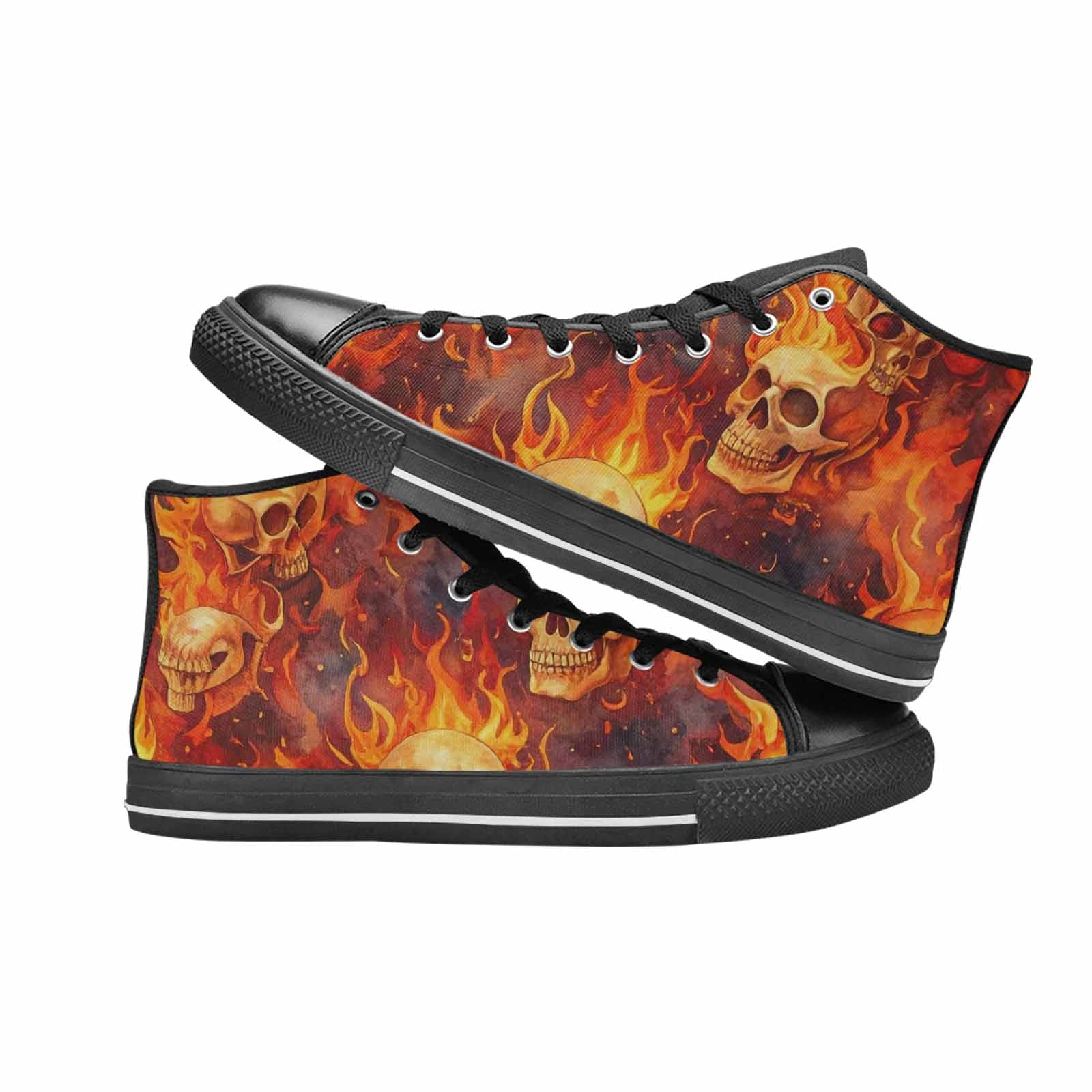 MEN'S Skulls - Flaming High Top Canvas Neon Fantasy Custom Shoes