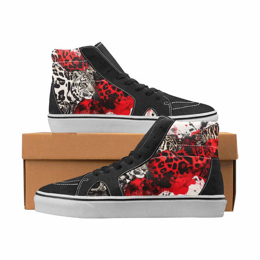 WOMEN'S Leopard Black & Red Ink High Top Canvas Unique Print Cottagecore Custom Print Sneakers