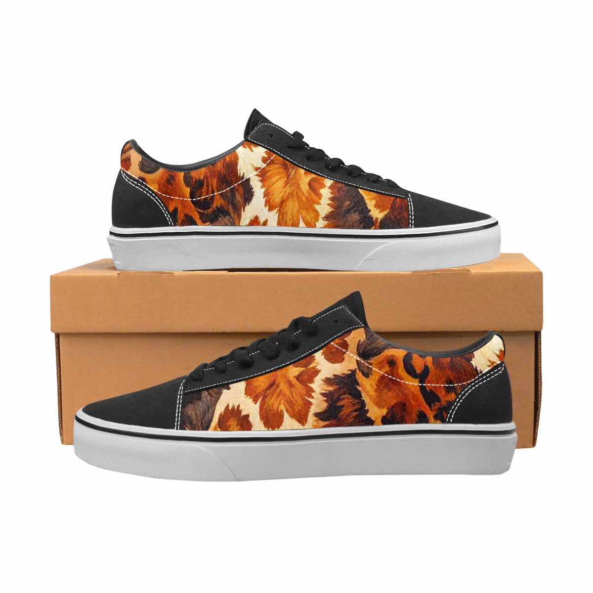 WOMEN'S Cow Animal Print Canvas Lace-Up Surreal Sneakers
