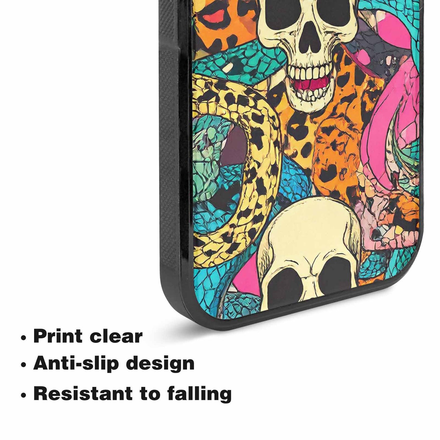 iPhone 15 Plus Case — Snake Print Skull Custom, Unique Phone Case Design