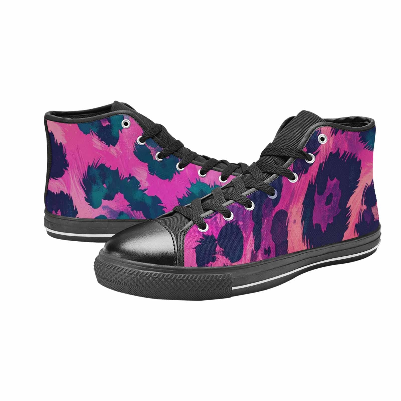 MEN'S Leopard Neon Pink Teal Airbrush High Top Canvas Aesthetic Sneakers