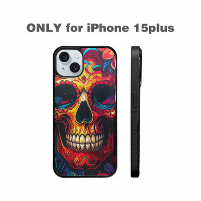 iPhone 15 Plus Case — Graffiti Skull Art Seamless Pattern Vibrant, Custom Printed Phone Case