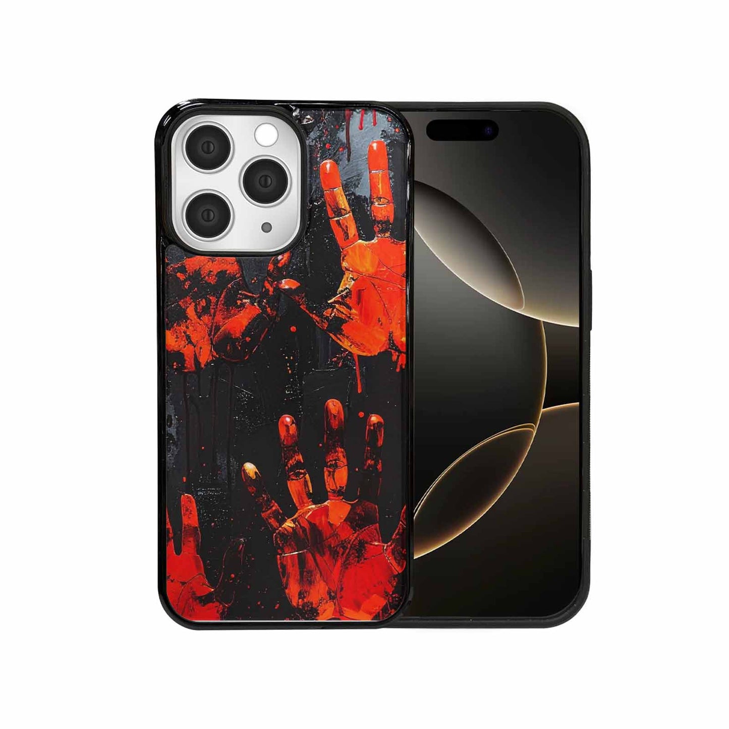 iPhone 15 Pro Max Case — Halloween Splatter Handprint, Custom Designed Case Cover