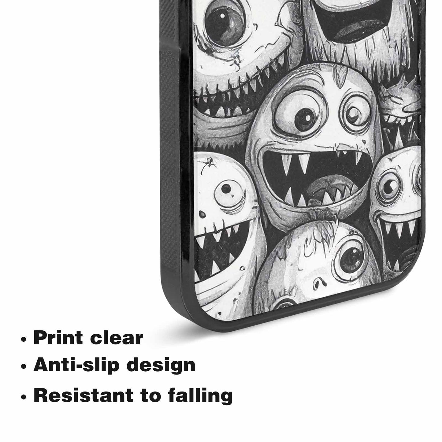 iPhone 15 Plus Case — Black And White Monster Face Collage, Custom Print Case Cover