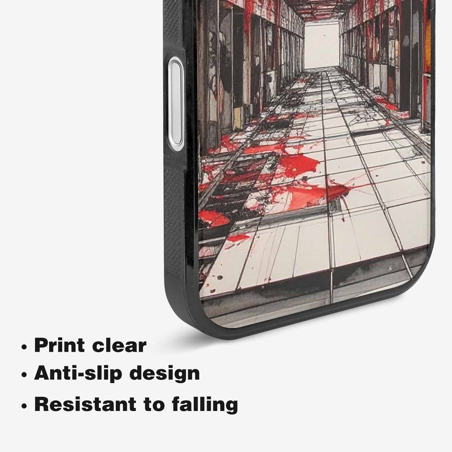 iPhone 16 Case — Liminal Space Fragment Black Red Ink, Custom Phone Case