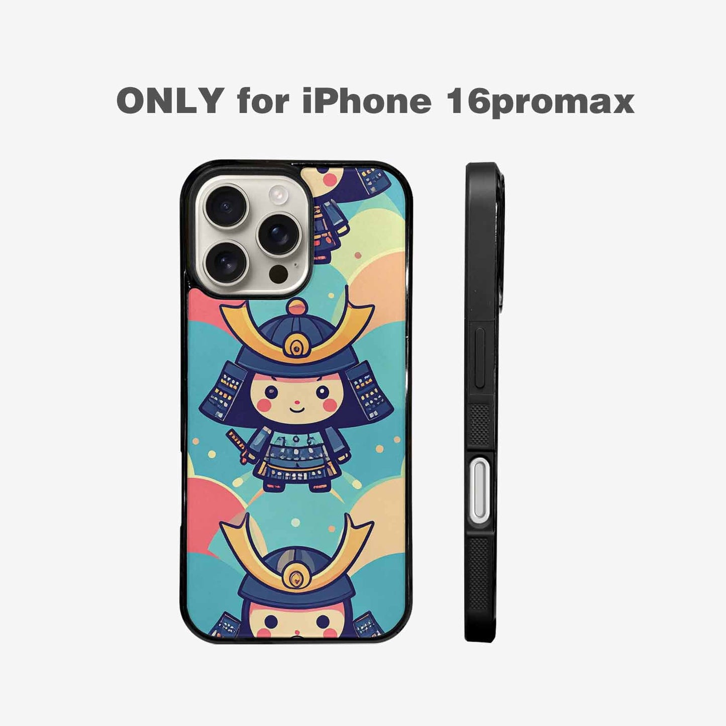 iPhone 16 Pro Max Case — Samurai Cartoon Art Repeat Pattern, Custom Printed Phone Case