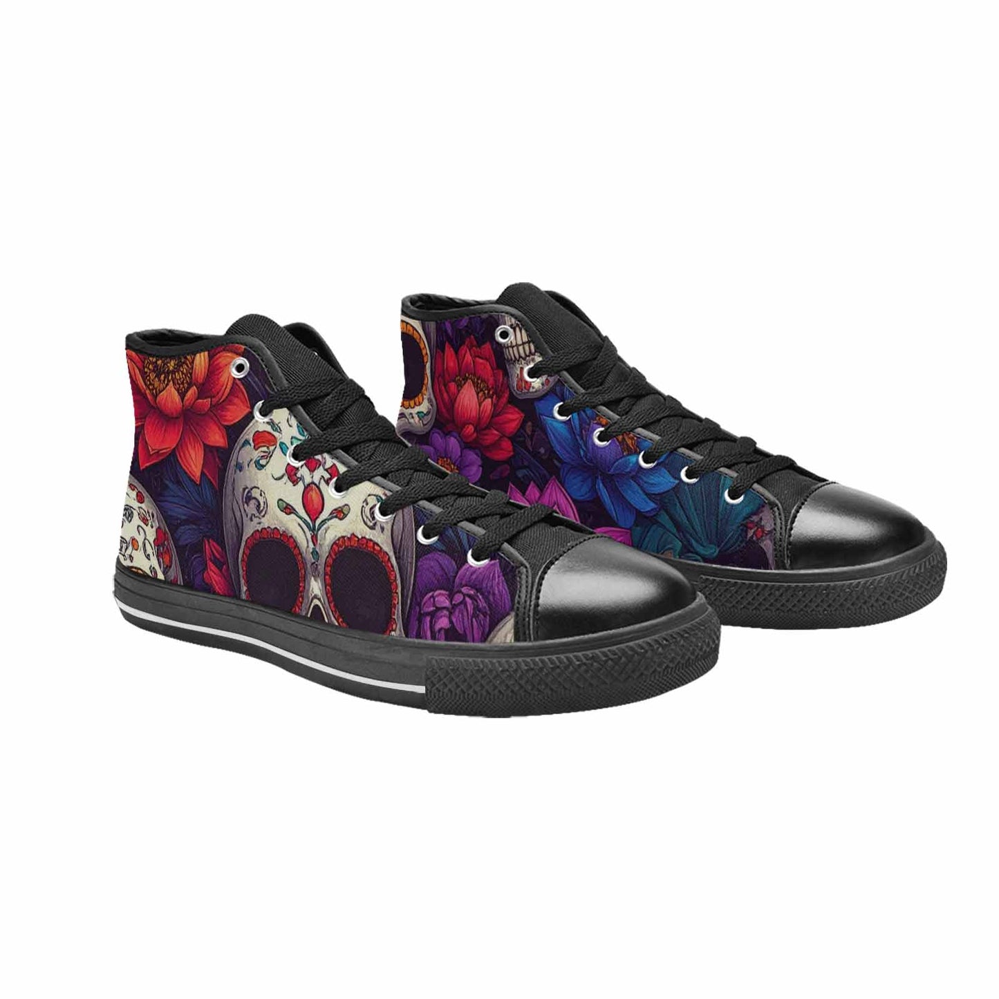 WOMEN'S Lotus Skulls High Top Canvas Wallpaper Art Custom Sneakers