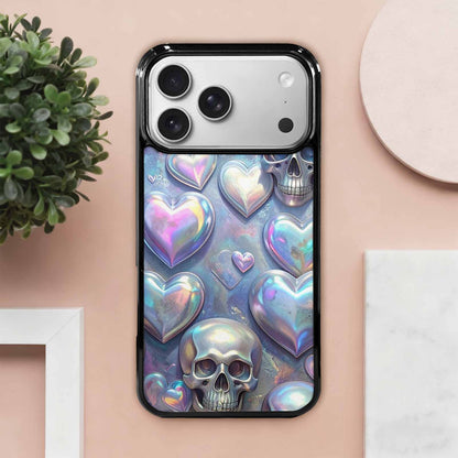 iPhone 17 Pro Max Case — Iridescent Hearts Skull Gothic Skulls, Customized Protective Case
