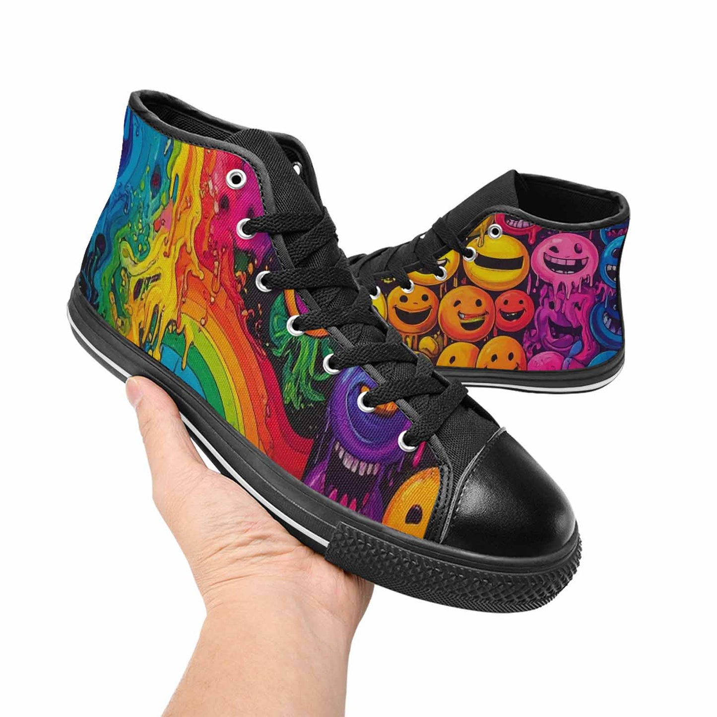 MEN'S Yellow Smiley Face High Top Canvas Vibrant Chaos Sneakers
