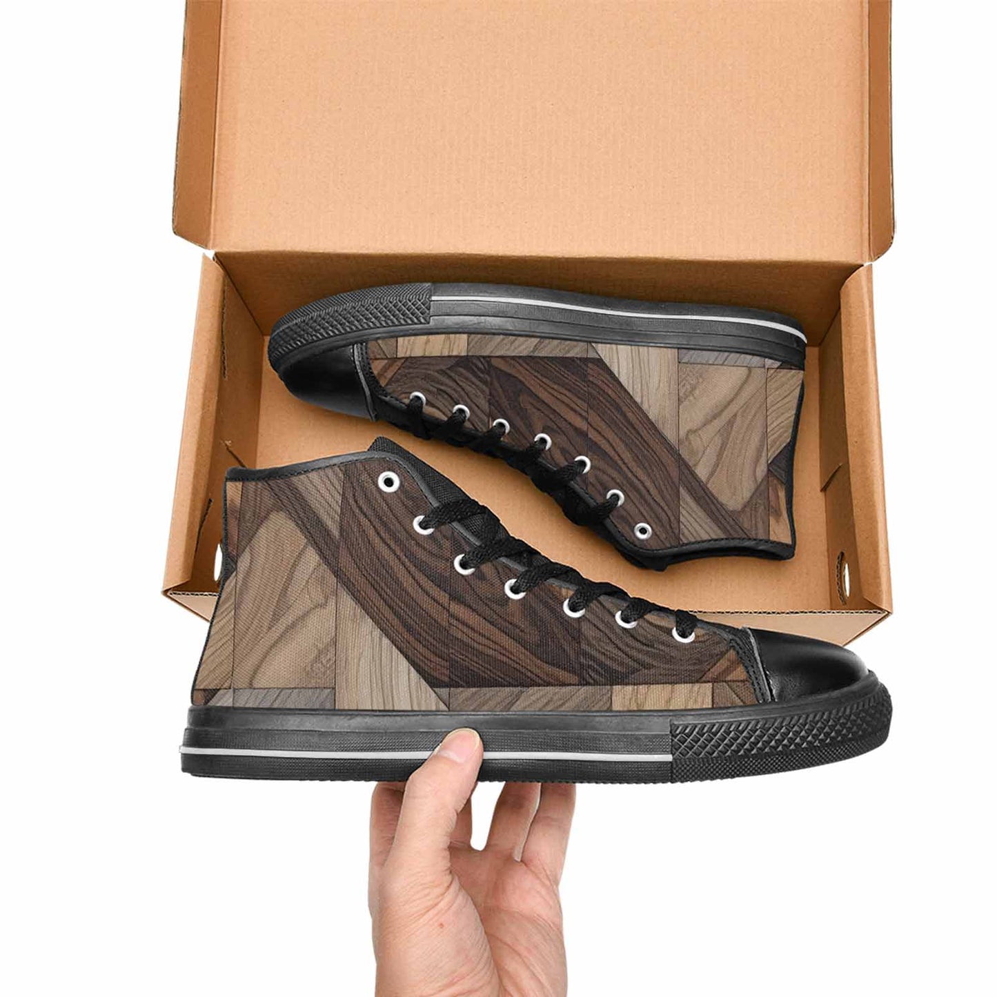 WOMEN'S Wood Grain Texture High Top Canvas Dark Academia Shoes