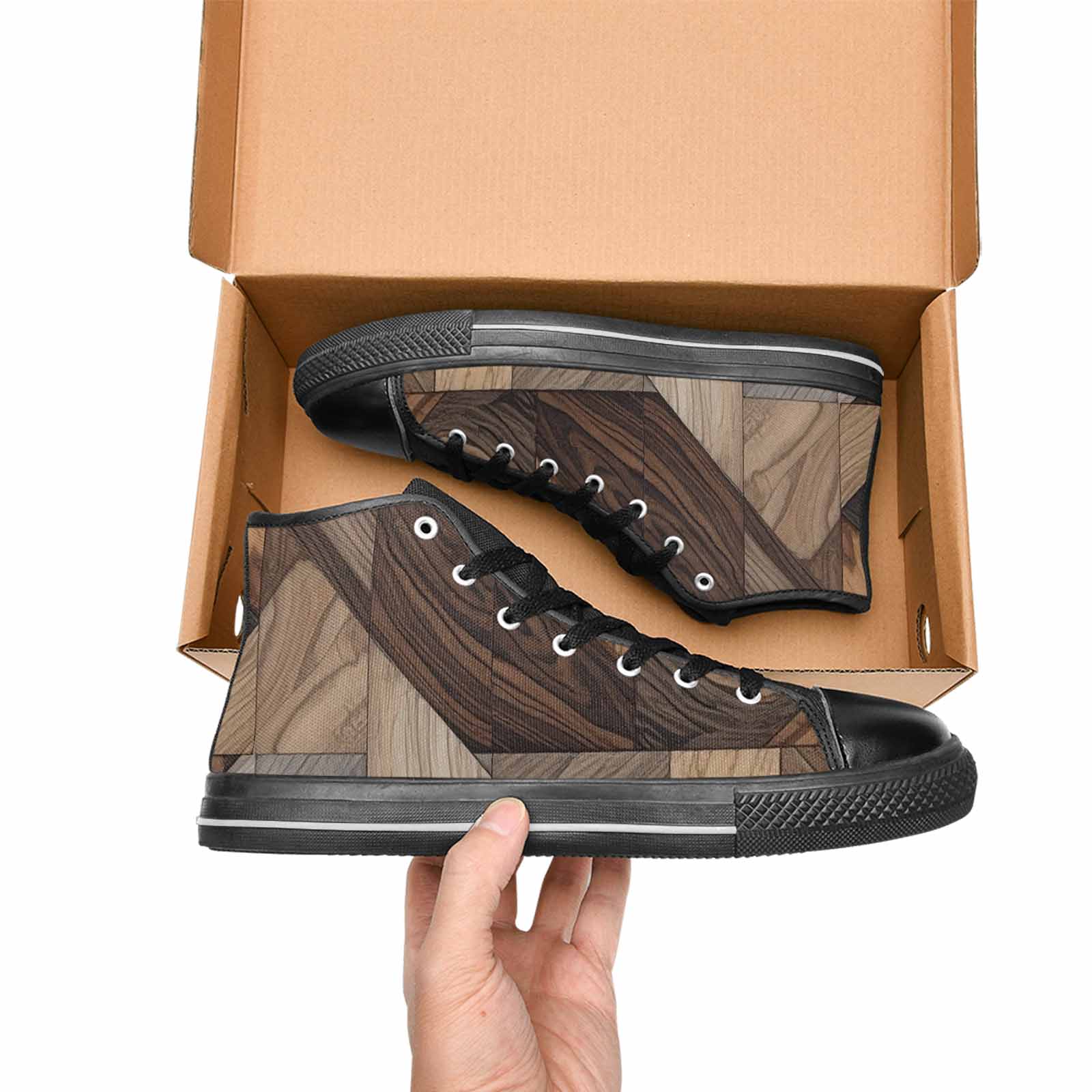 WOMEN'S Wood Grain Texture High Top Canvas Dark Academia Shoes