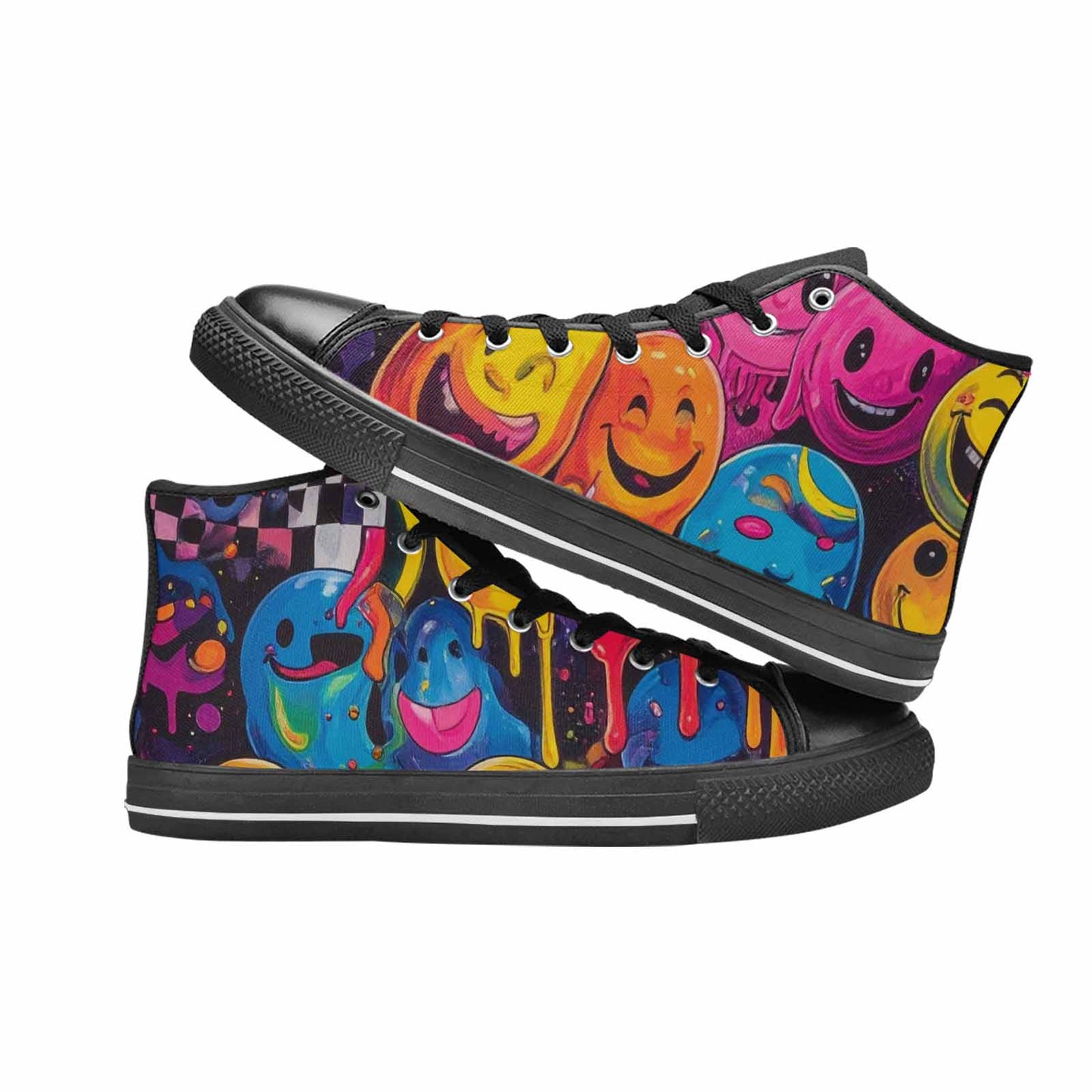 WOMEN'S Yellow Smiley Face High Top Canvas Vivid Sneakers