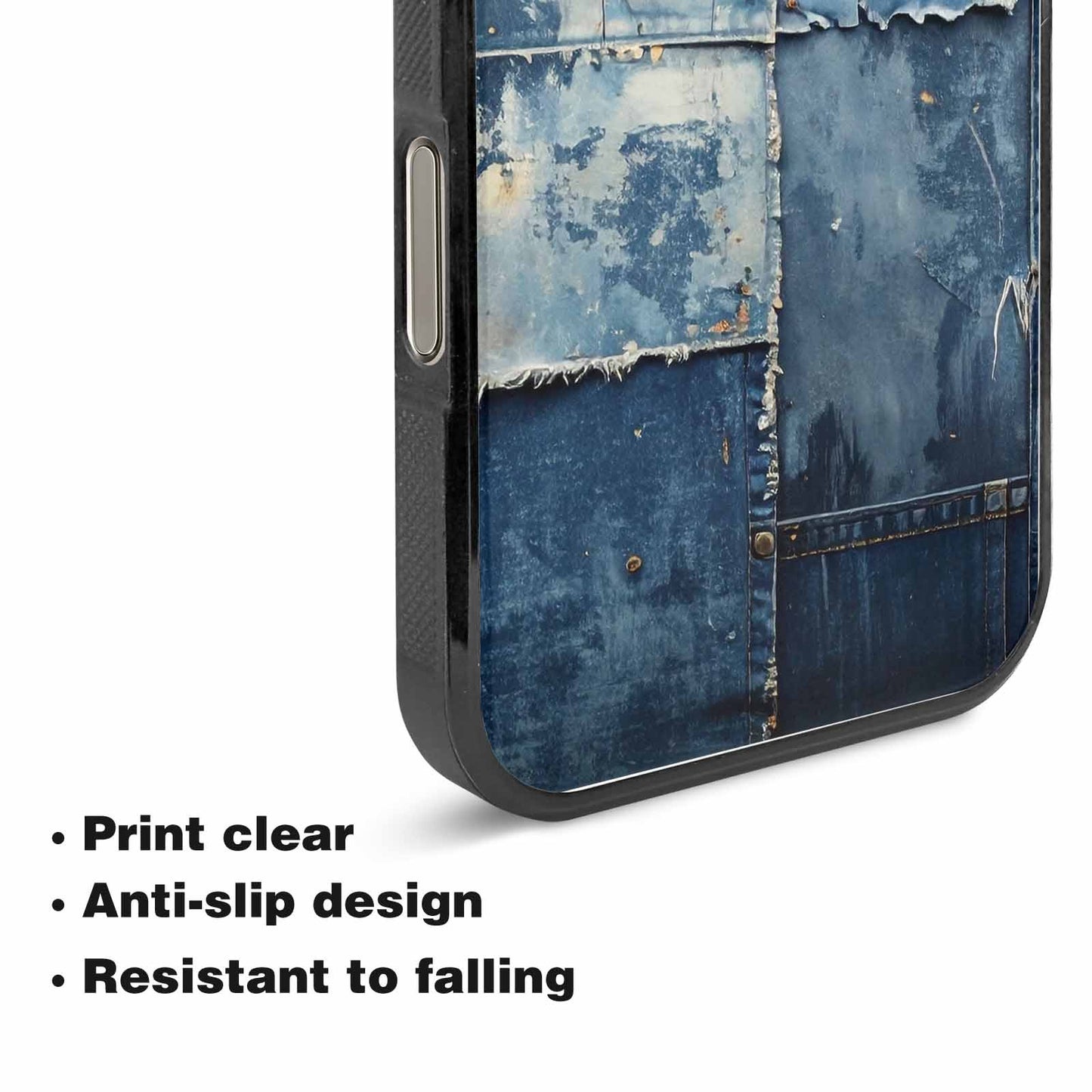 iPhone 15 Pro Max Case — Denim Distressed Textures Print Edge To, Custom Printed Phone Case
