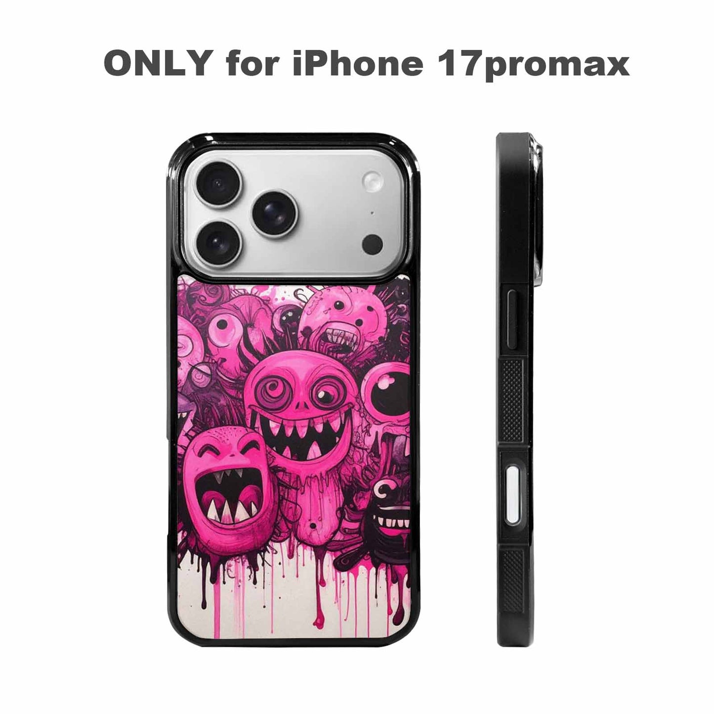iPhone 17 Pro Max Case — Black &amp; Pink Ink Cartoon Cute, Custom Art Phone Cover